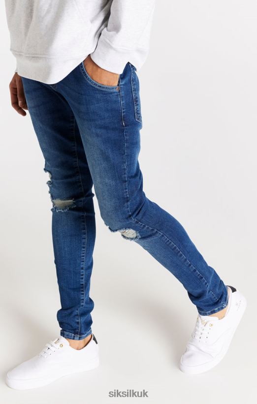 SikSilk Apparel 020XHH563 Blue Distressed Slim Fit Jean Men