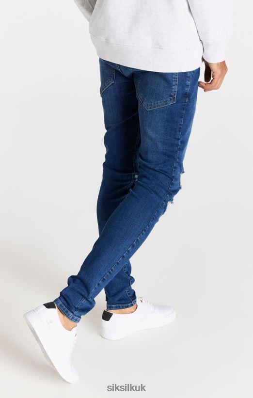 SikSilk Apparel 020XHH563 Blue Distressed Slim Fit Jean Men