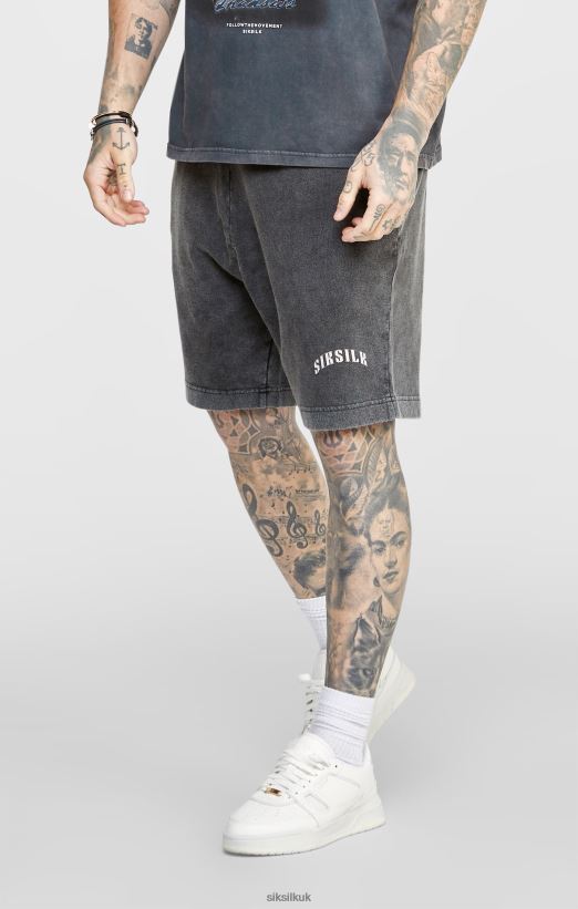 SikSilk Apparel 020XHH567 Black Graphic Relaxed Shorts Men