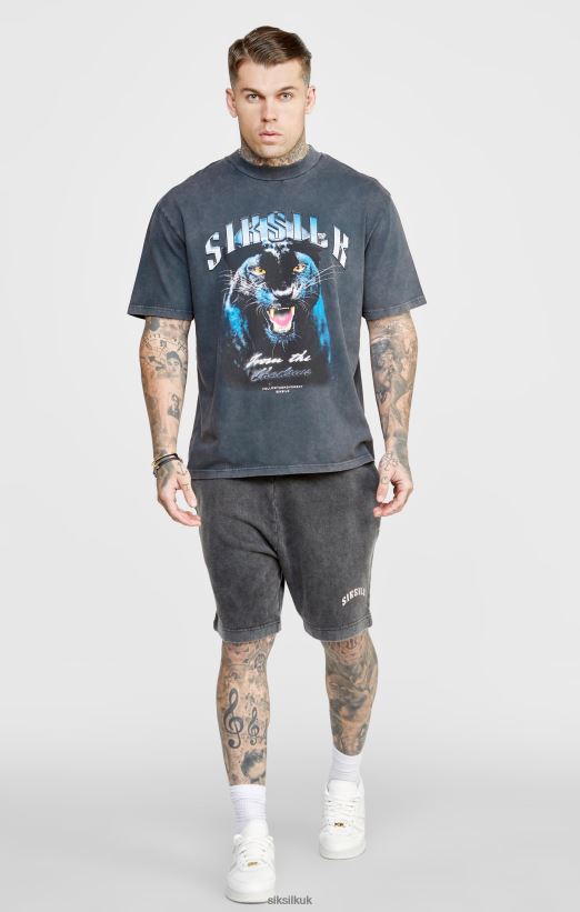 SikSilk Apparel 020XHH567 Black Graphic Relaxed Shorts Men