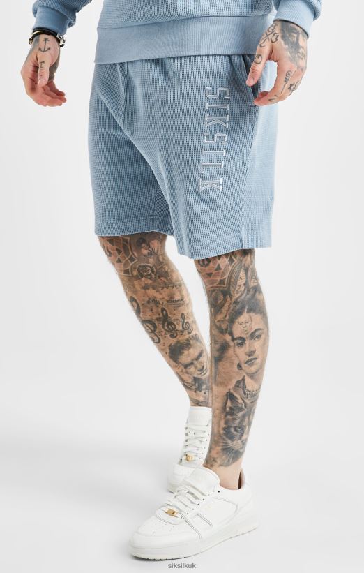 SikSilk Apparel 020XHH576 Blue Embroidered Waffle Texture Shorts Men