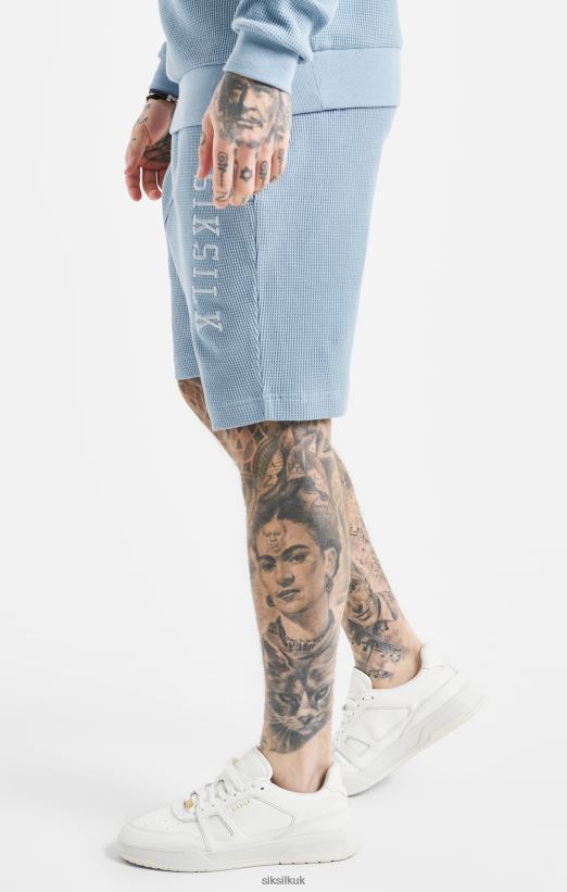 SikSilk Apparel 020XHH576 Blue Embroidered Waffle Texture Shorts Men