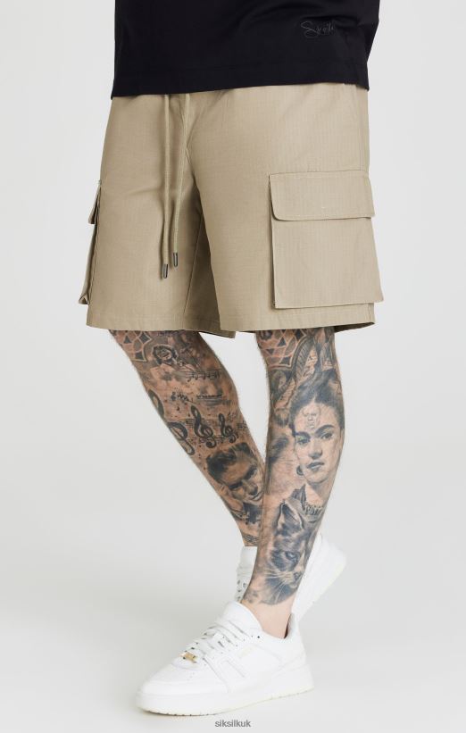 SikSilk Apparel 020XHH578 Beige Ripstop Cargo Short Men