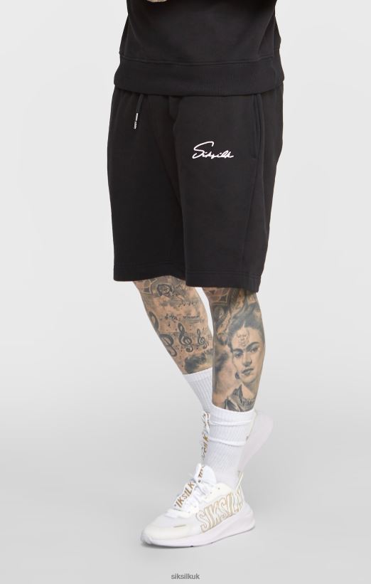SikSilk Apparel 020XHH581 Black Script Embroidery Short Men