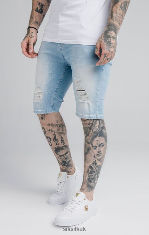 SikSilk Apparel 020XHH583 Blue Distressed Denim Short Men