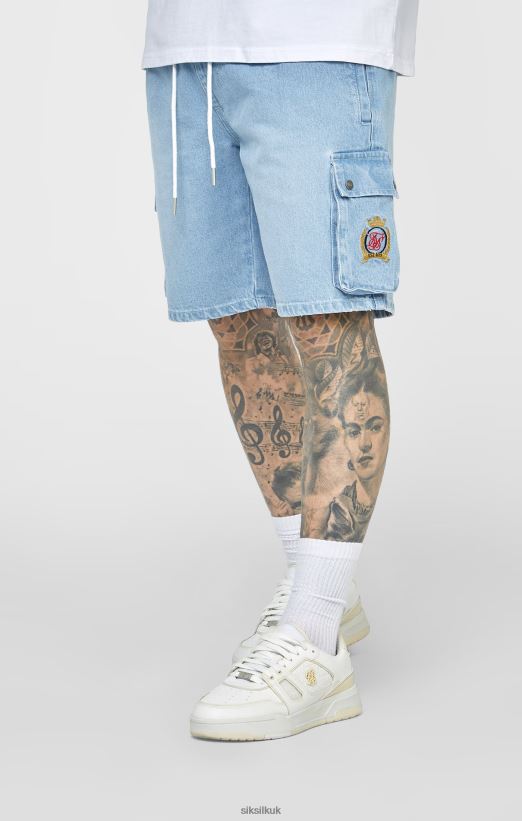 SikSilk Apparel 020XHH588 Blue Elasticated Waist Denim Short Men