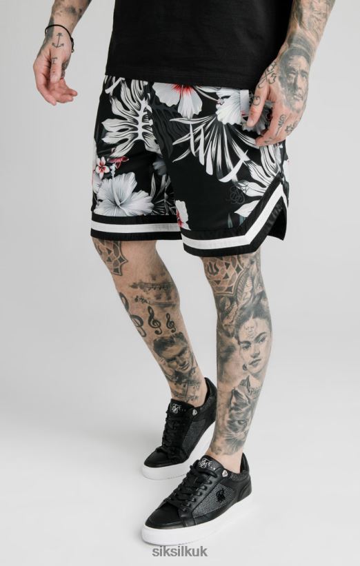 SikSilk Apparel 020XHH591 Floral Basketball Shorts - Black Men