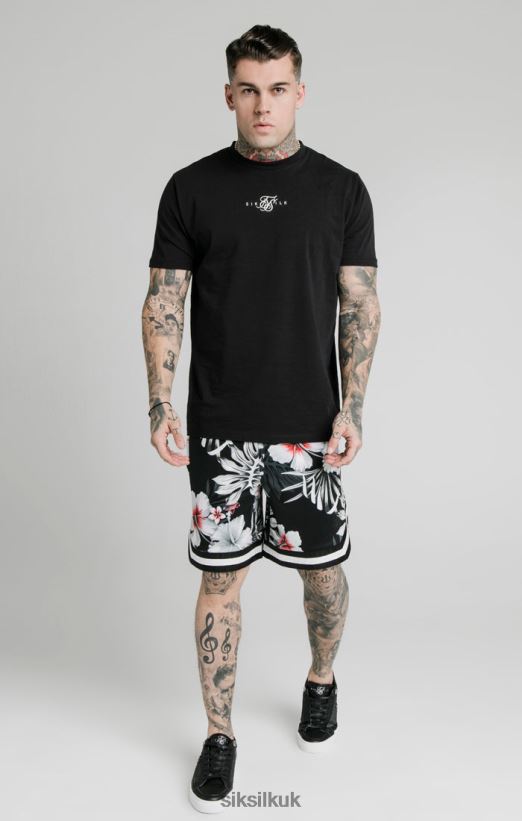 SikSilk Apparel 020XHH591 Floral Basketball Shorts - Black Men