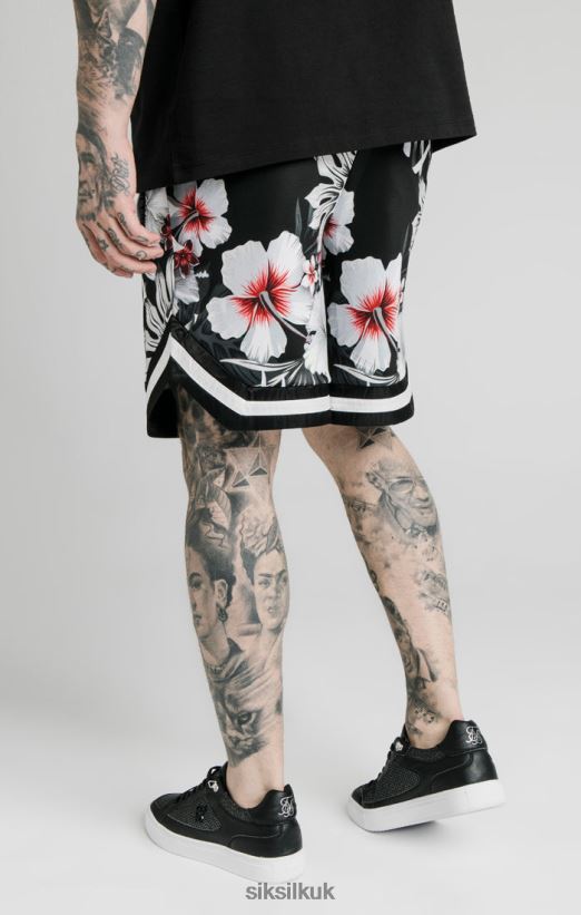 SikSilk Apparel 020XHH591 Floral Basketball Shorts - Black Men