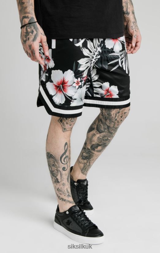 SikSilk Apparel 020XHH591 Floral Basketball Shorts - Black Men