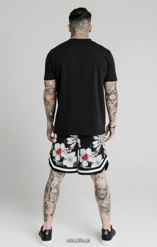 SikSilk Apparel 020XHH591 Floral Basketball Shorts - Black Men