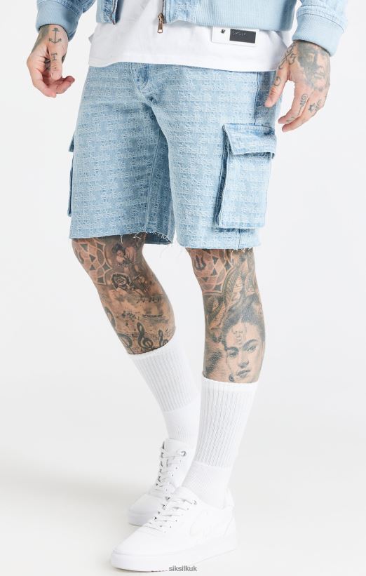 SikSilk Apparel 020XHH593 Blue Jacquard Denim Cargo Short Men