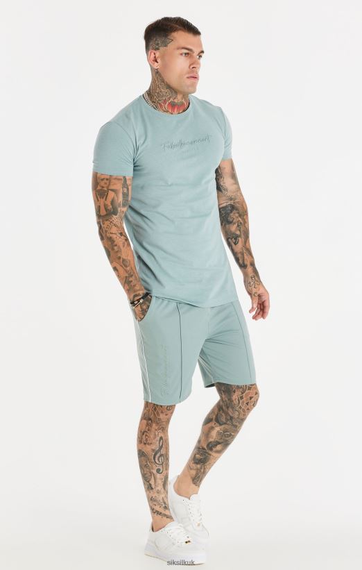 SikSilk Apparel 020XHH597 Script Pleated Shorts - Teal Men