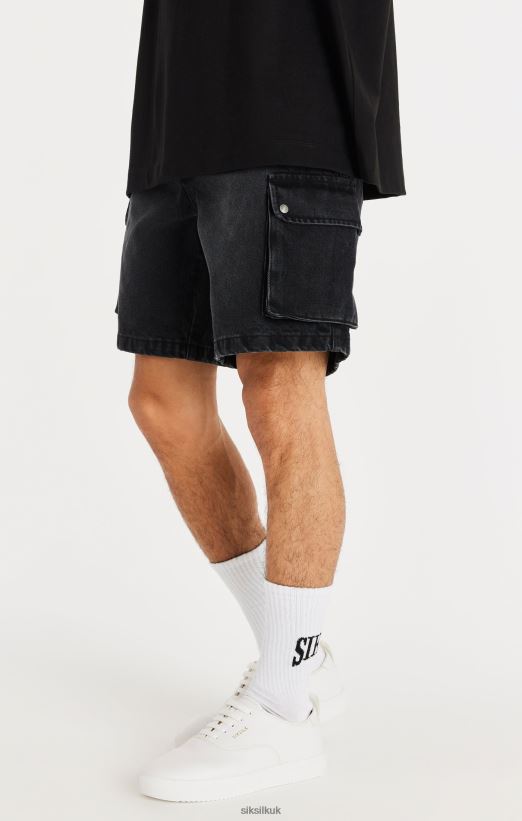 SikSilk Apparel 020XHH598 Black Denim Cargo Short Men