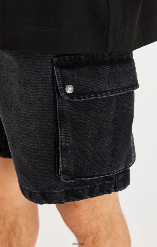 SikSilk Apparel 020XHH598 Black Denim Cargo Short Men