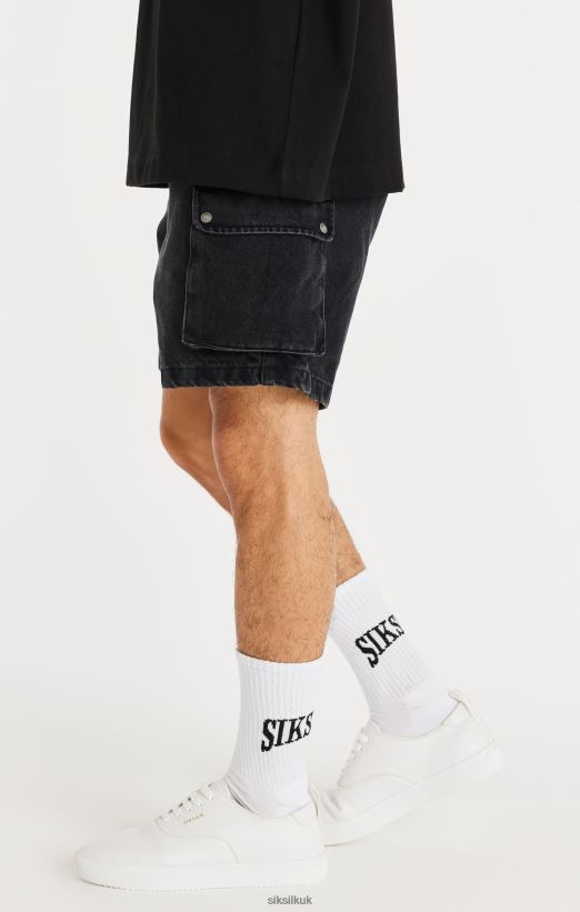 SikSilk Apparel 020XHH598 Black Denim Cargo Short Men