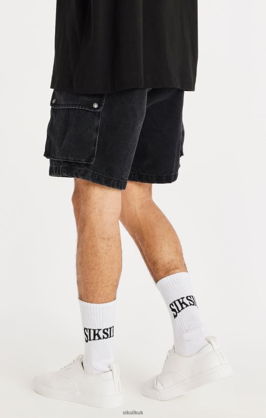SikSilk Apparel 020XHH598 Black Denim Cargo Short Men