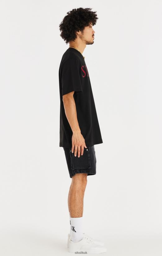 SikSilk Apparel 020XHH598 Black Denim Cargo Short Men