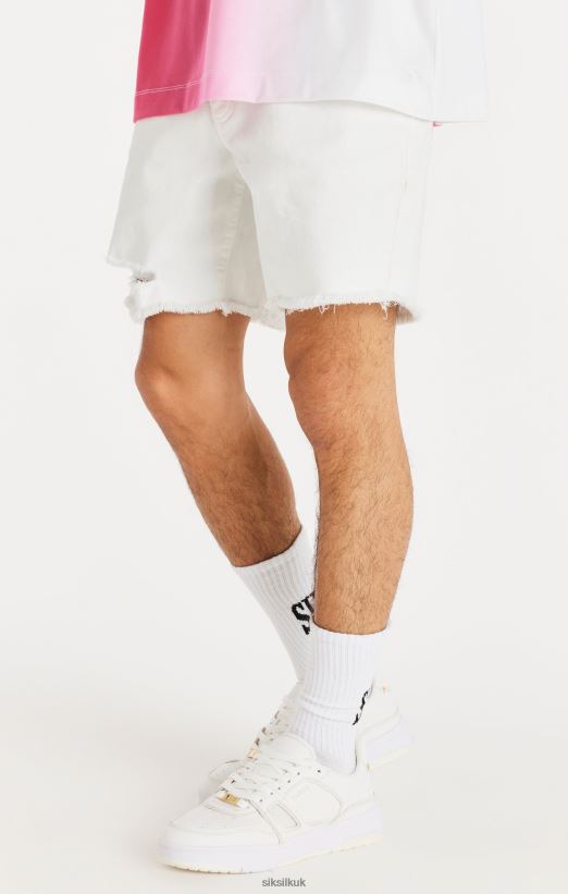 SikSilk Apparel 020XHH600 White Raw Hem Distressed Denim Short Men