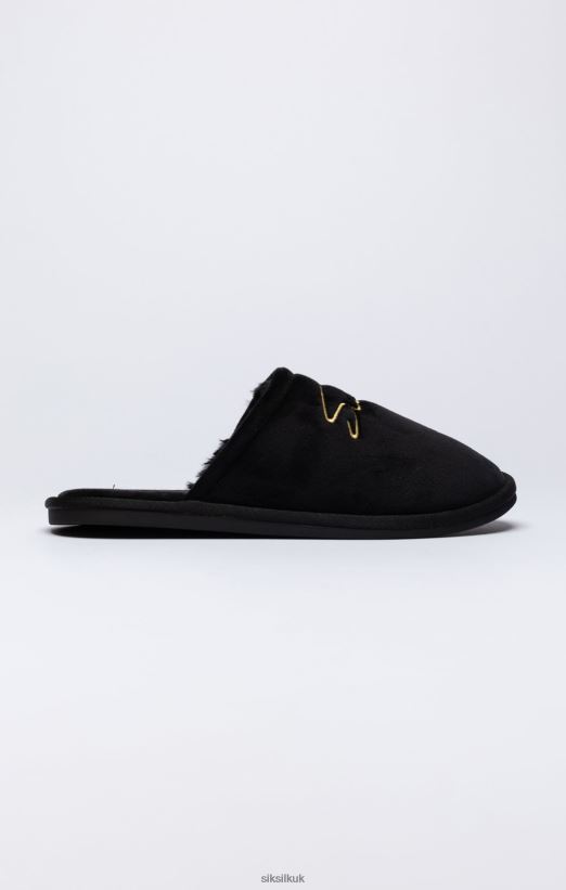 SikSilk Footwear 020XHH9 Black Slipper With Embroidered Logo Men
