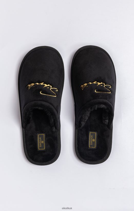 SikSilk Footwear 020XHH9 Black Slipper With Embroidered Logo Men