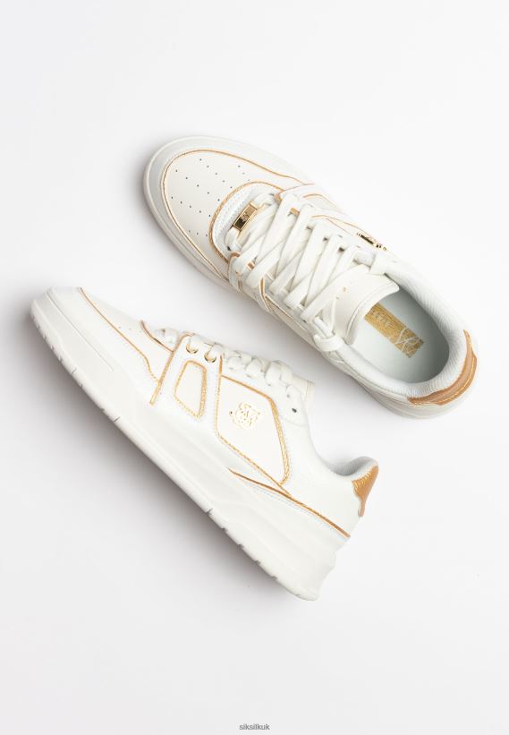 SikSilk Footwear 020XHH11 White And Gold Trimmed Low Top Court Trainer Men