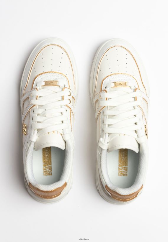 SikSilk Footwear 020XHH11 White And Gold Trimmed Low Top Court Trainer Men