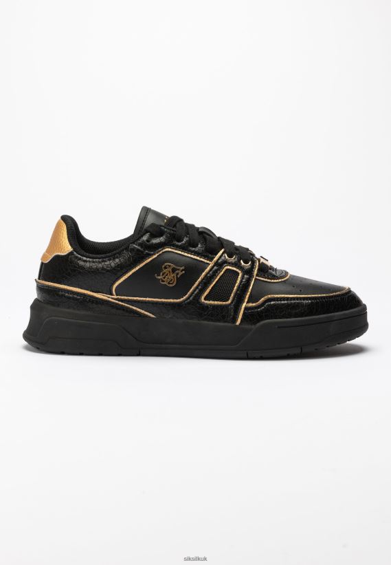 SikSilk Footwear 020XHH4 Black And Gold Trimmed Low Top Court Trainer Men