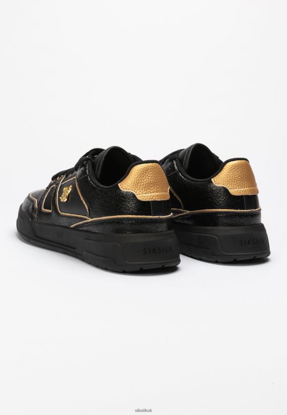 SikSilk Footwear 020XHH4 Black And Gold Trimmed Low Top Court Trainer Men