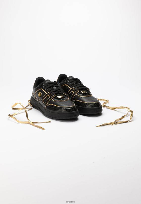 SikSilk Footwear 020XHH4 Black And Gold Trimmed Low Top Court Trainer Men