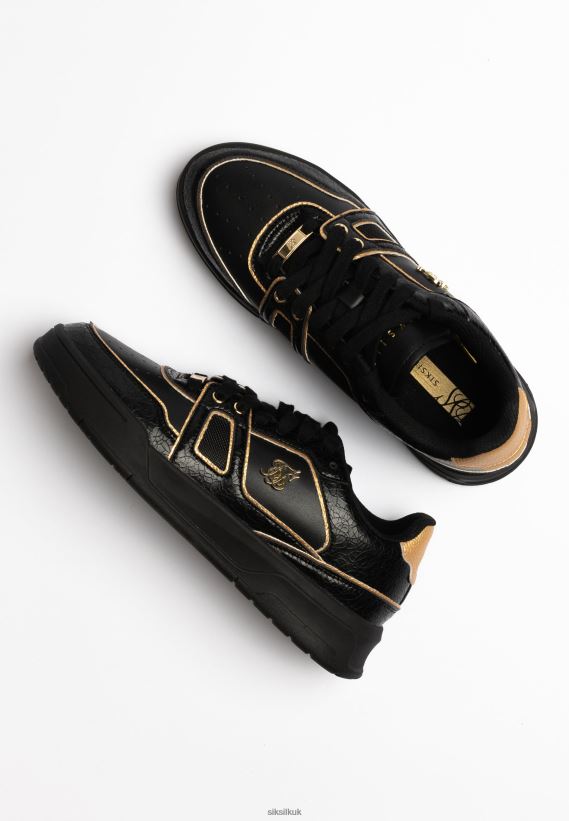 SikSilk Footwear 020XHH4 Black And Gold Trimmed Low Top Court Trainer Men