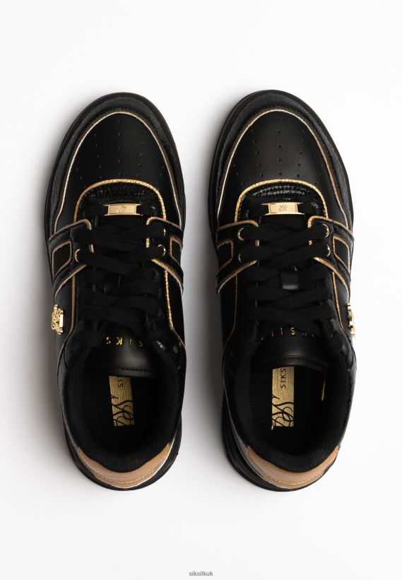 SikSilk Footwear 020XHH4 Black And Gold Trimmed Low Top Court Trainer Men