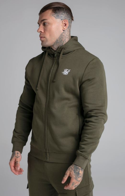 SikSilk Apparel 020XHH423 Khaki Essential Zip Through Funnel Hoodie Men
