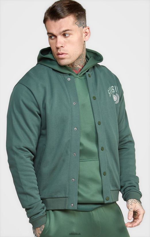 SikSilk Apparel 020XHH429 Green Relaxed Varsity Bomber Men