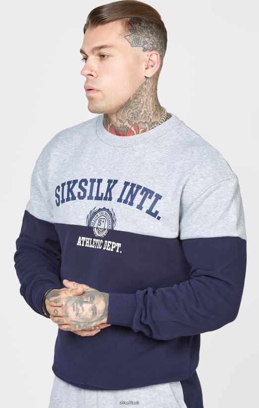 SikSilk Apparel 020XHH437 Navy Cut And Sew Oversized Sweat Men