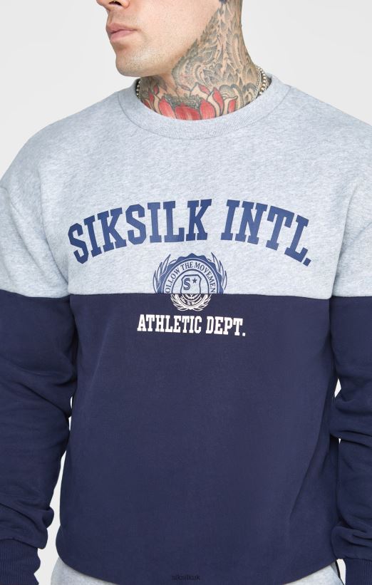 SikSilk Apparel 020XHH437 Navy Cut And Sew Oversized Sweat Men