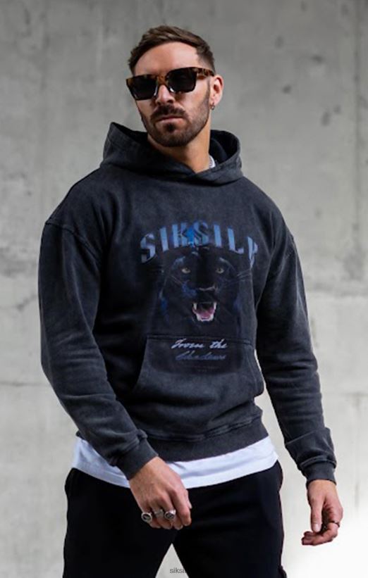 SikSilk Apparel 020XHH440 Black Graphic Slim Cropped Hoodie Men