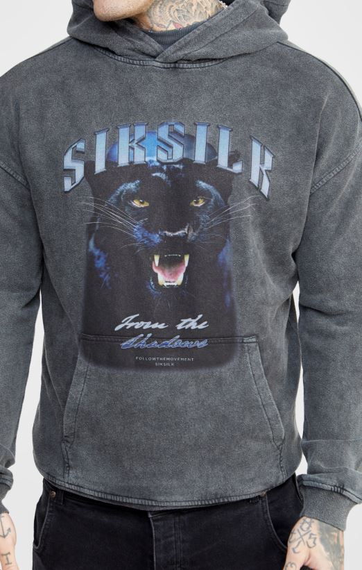 SikSilk Apparel 020XHH440 Black Graphic Slim Cropped Hoodie Men
