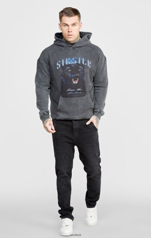 SikSilk Apparel 020XHH440 Black Graphic Slim Cropped Hoodie Men