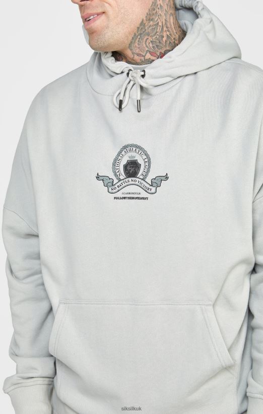 SikSilk Apparel 020XHH443 Grey Varsity Print Oversized Hoodie Men