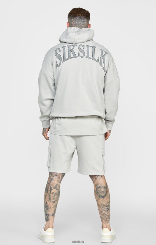 SikSilk Apparel 020XHH443 Grey Varsity Print Oversized Hoodie Men