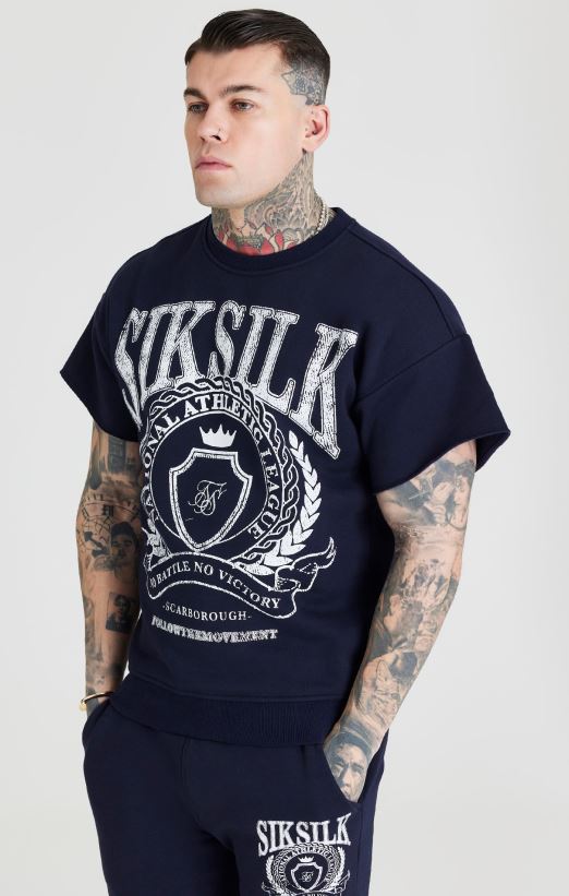 SikSilk Apparel 020XHH445 Navy Varsity Sweatshirt Men