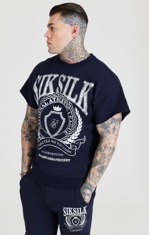 SikSilk Apparel 020XHH445 Navy Varsity Sweatshirt Men