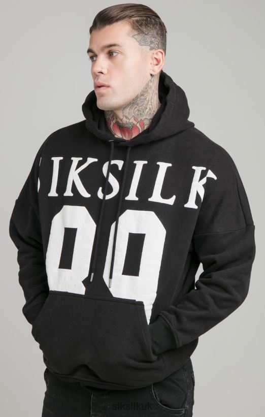 SikSilk Apparel 020XHH448 Black Drop Shoulder Relaxed Fit Hoodie Men