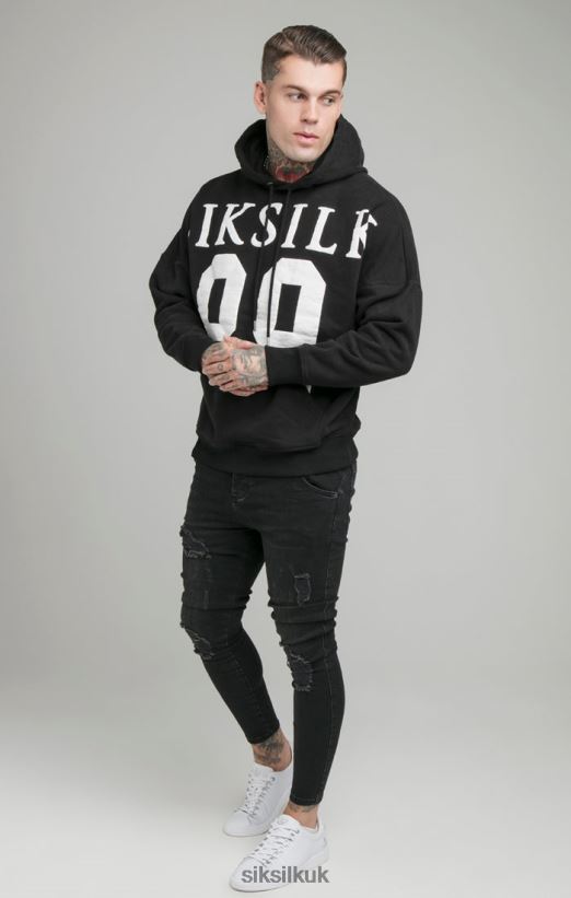 SikSilk Apparel 020XHH448 Black Drop Shoulder Relaxed Fit Hoodie Men