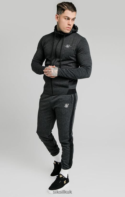 SikSilk Apparel 020XHH451 Tonal Check Agility Zip Through Hoodie - Grey Men