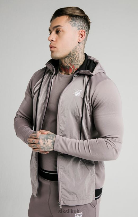 SikSilk Apparel 020XHH453 Adapt Crushed Nylon Zip Through Hoodie - Grey Men