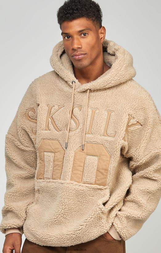 SikSilk Apparel 020XHH456 Beige Borg 89 Applique Overhead Hoodie Men