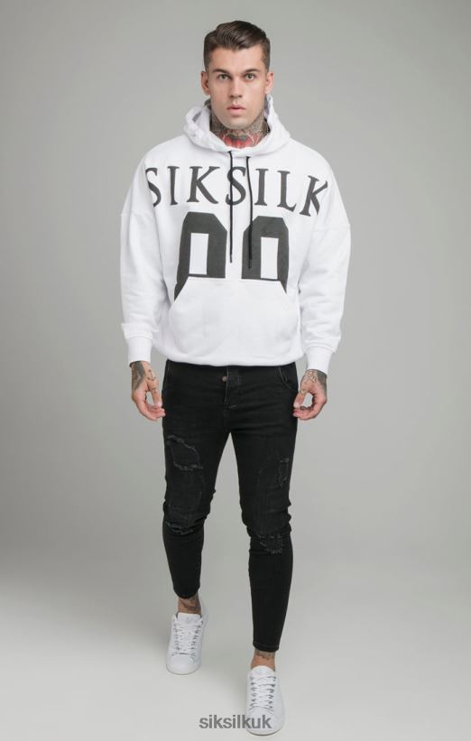 SikSilk Apparel 020XHH460 White Drop Shoulder Relaxed Fit Hoodie Men