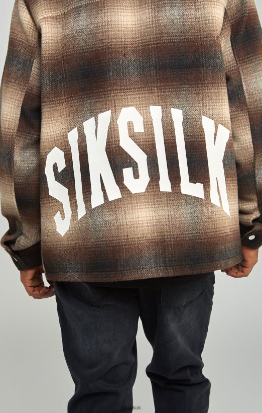 SikSilk Apparel 020XHH467 Brown Printed Logo Check Overshirt Men